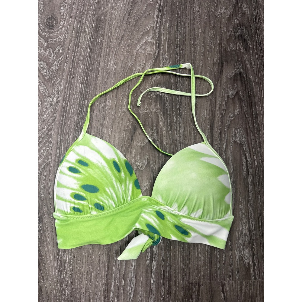 Aerie Green Tie Dye Front Knot Halter Bikini Top Medium